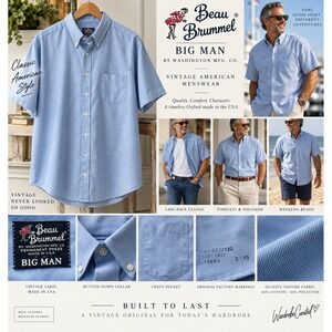 Vintage Beau Brummel Big Man Blue Oxford Shirt Short Sleeve Size 18 USA Made